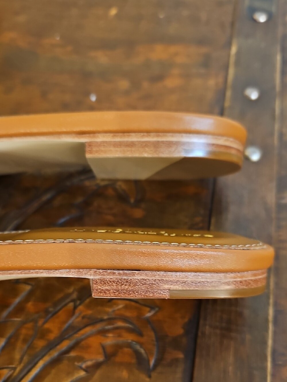 Cognac Leather Knot Tribute Slide Sandals - Picture 8 of 11